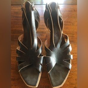 Cydwoq Black Leather Cutout Heels - Size 38